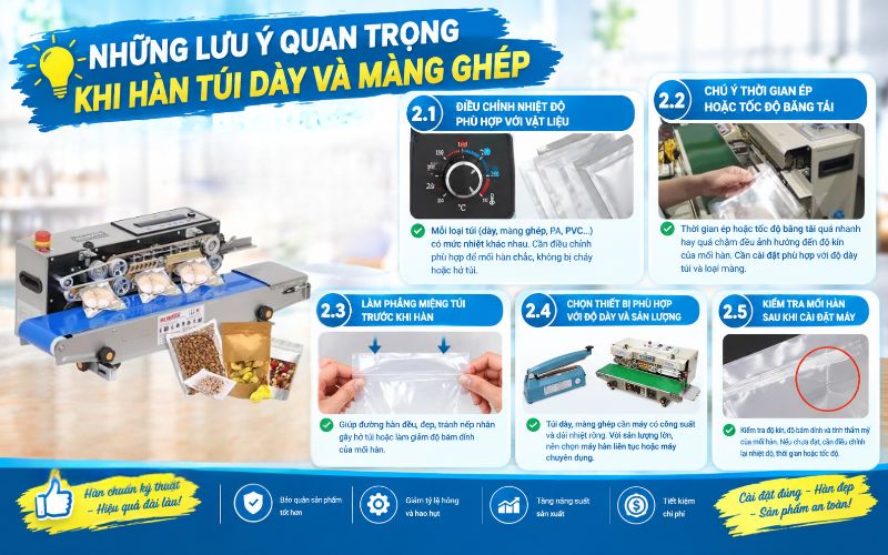 Những lưu ý quan trọng khi hàn túi dày và màng ghép