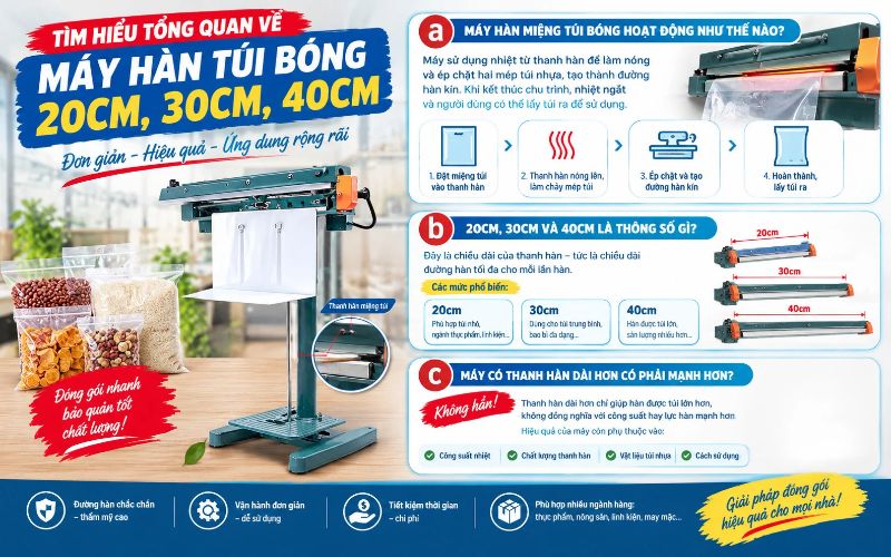 Tìm hiểu tổng quan về máy hàn túi bóng 20cm, 30cm, 40cm