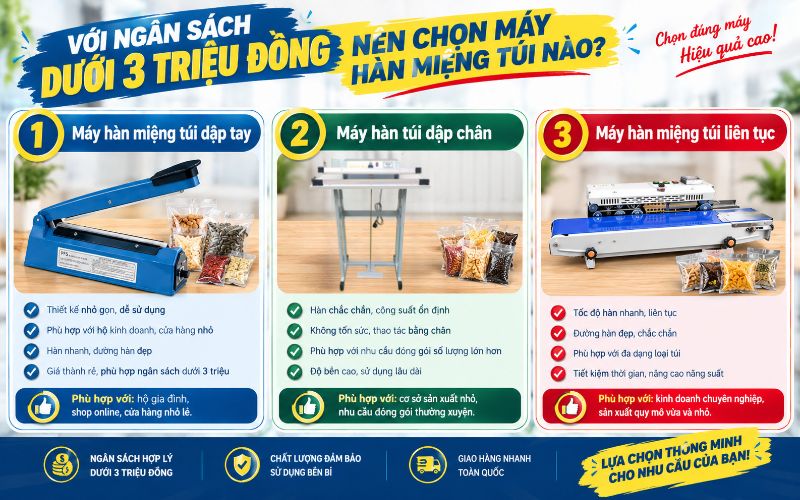 Với ngân sách dưới 3 triệu đồng nên chọn máy hàn miệng túi nào?