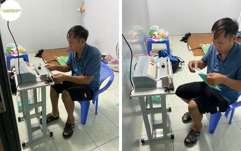 kỹ thuật Yamafuji bàn giao máy hàn miệng túi dập chân FRP-300