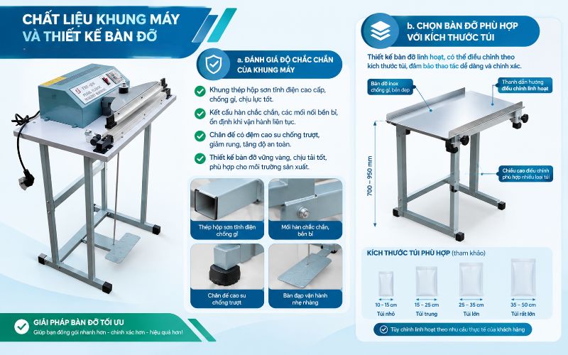 Chất liệu khung máy và thiết kế bàn đỡ