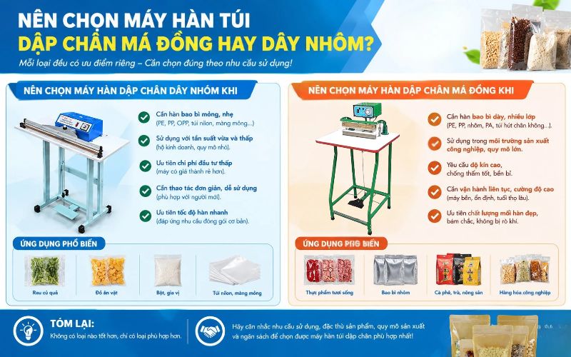Nên chọn máy hàn túi dập chân má đồng hay dây nhôm?