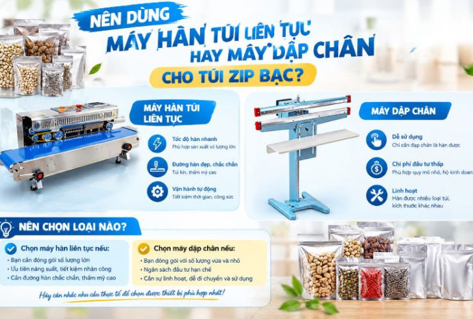Nên dùng máy hàn túi liên tục hay máy dập chân cho túi zip bạc