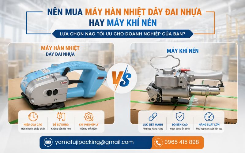 Nên mua máy hàn nhiệt dây đai nhựa hay máy khí nén