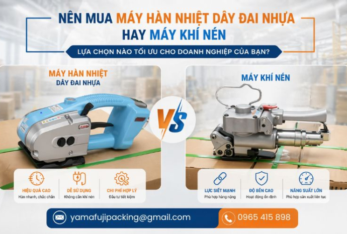 Nên mua máy hàn nhiệt dây đai nhựa hay máy khí nén
