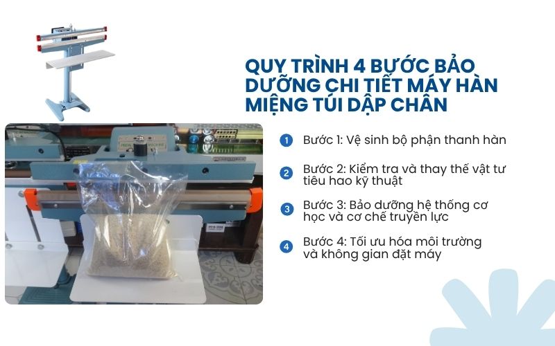 Quy trình 4 bước bảo dưỡng chi tiết máy hàn miệng túi dập chân