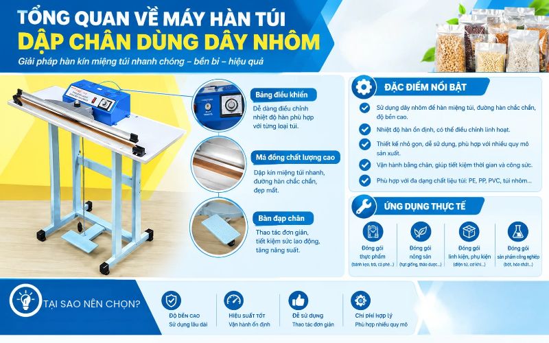Tổng quan về máy hàn túi dập chân dùng dây nhôm