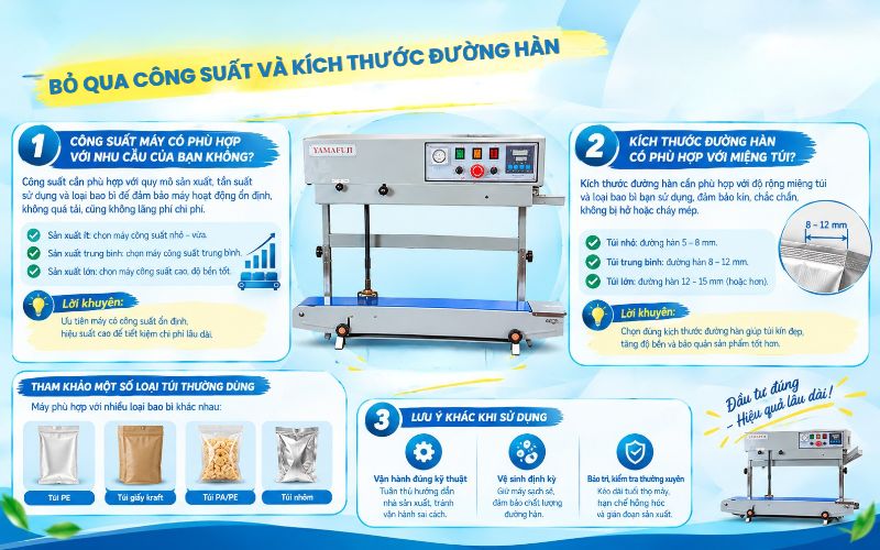 Bỏ qua công suất và kích thước đường hàn