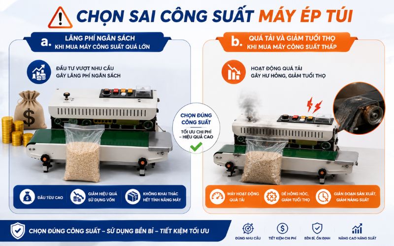 Chọn sai công suất máy ép túi