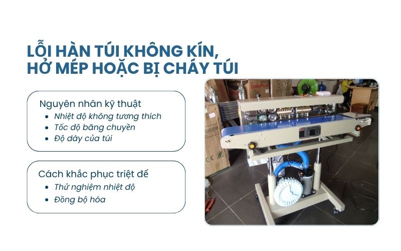 Lỗi hàn túi không kín, hở mép hoặc bị cháy túi