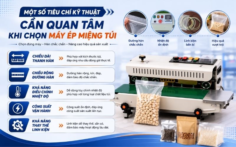 Một số tiêu chí kỹ thuật cần quan tâm khi chọn máy ép miệng túi
