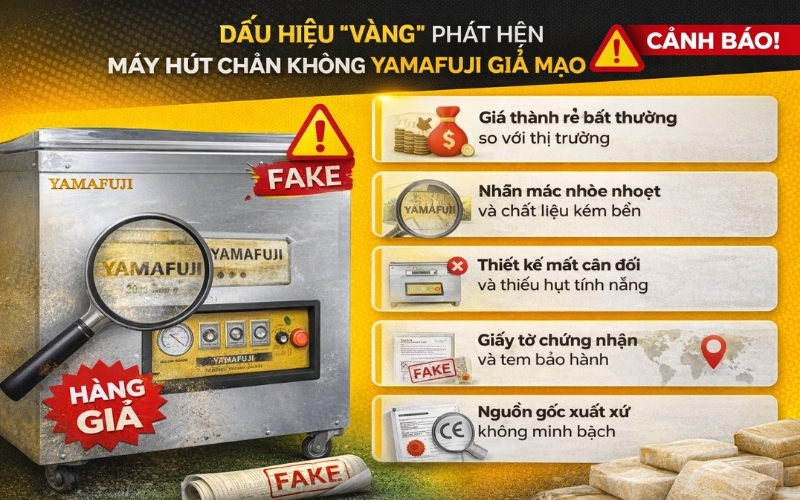 Dấu hiệu vàng phát hiện máy hút chân không Yamafuji giả mạo