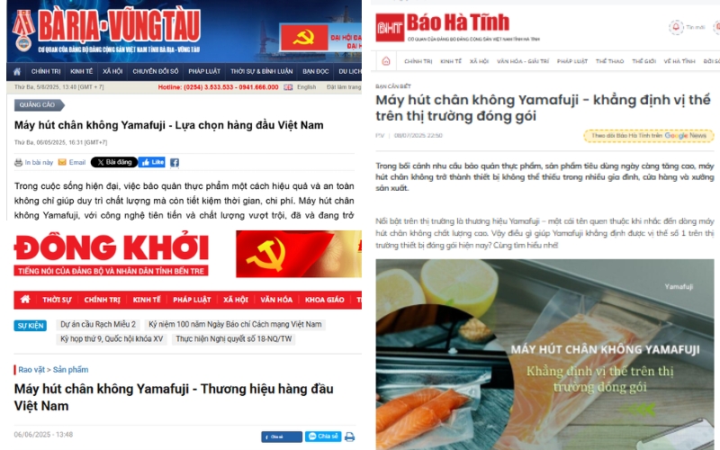 Hàng loạt các trang báo nói về máy hút chân không Yamafuji