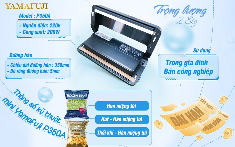 Thông số kĩ thuật máy hút chân không mini Yamafuji P350A