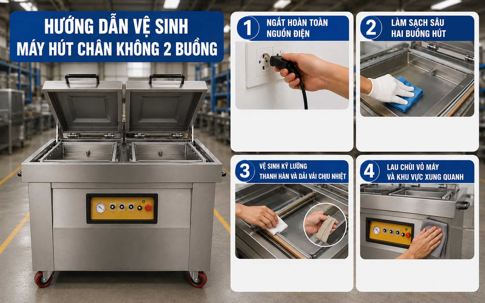Hướng dẫn vệ sinh máy hút chân không 2 buồng