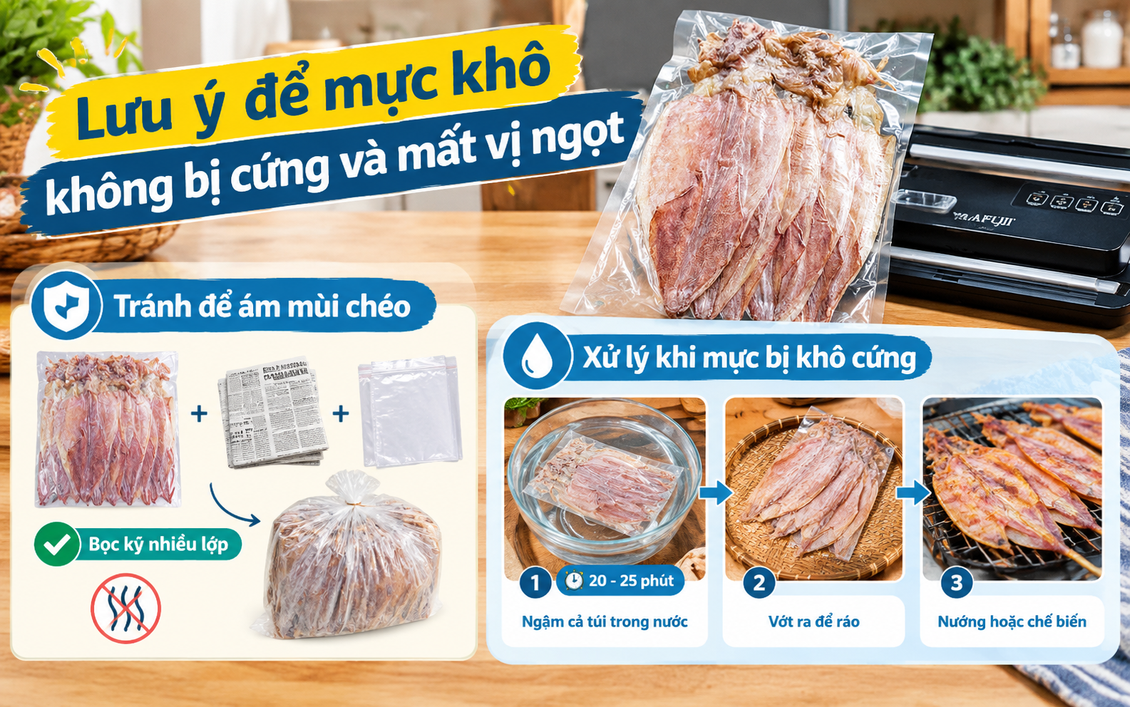 Lưu ý để mực khô không bị cứng và mất vị ngọt