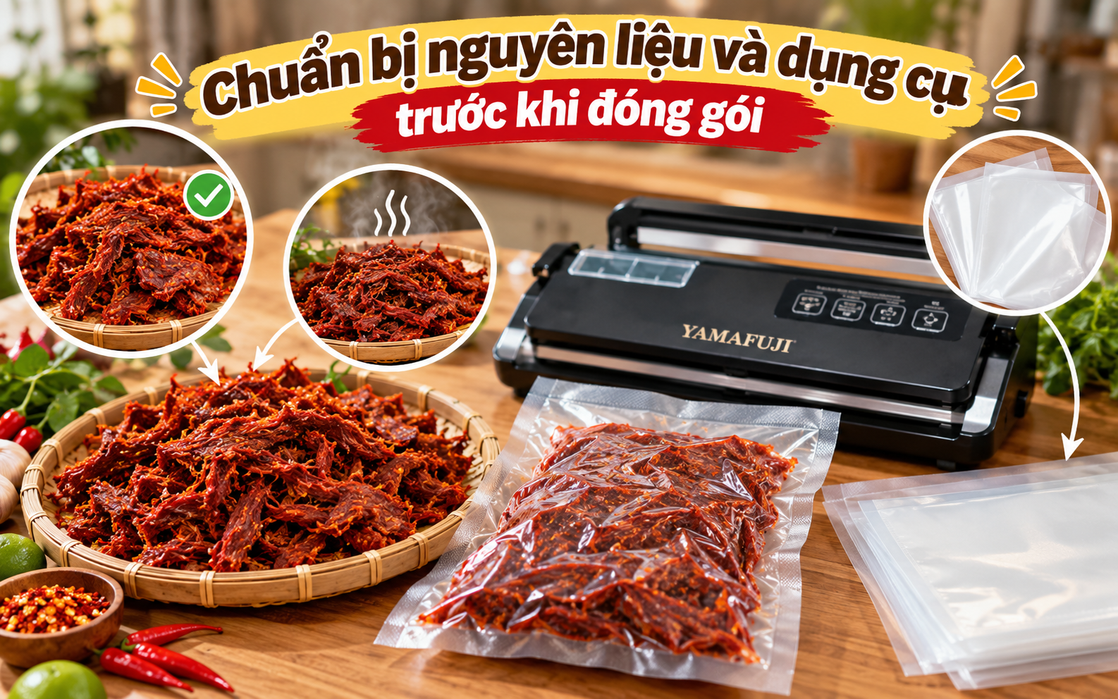 Chuẩn bị nguyên liệu và dụng cụ trước khi đóng gói