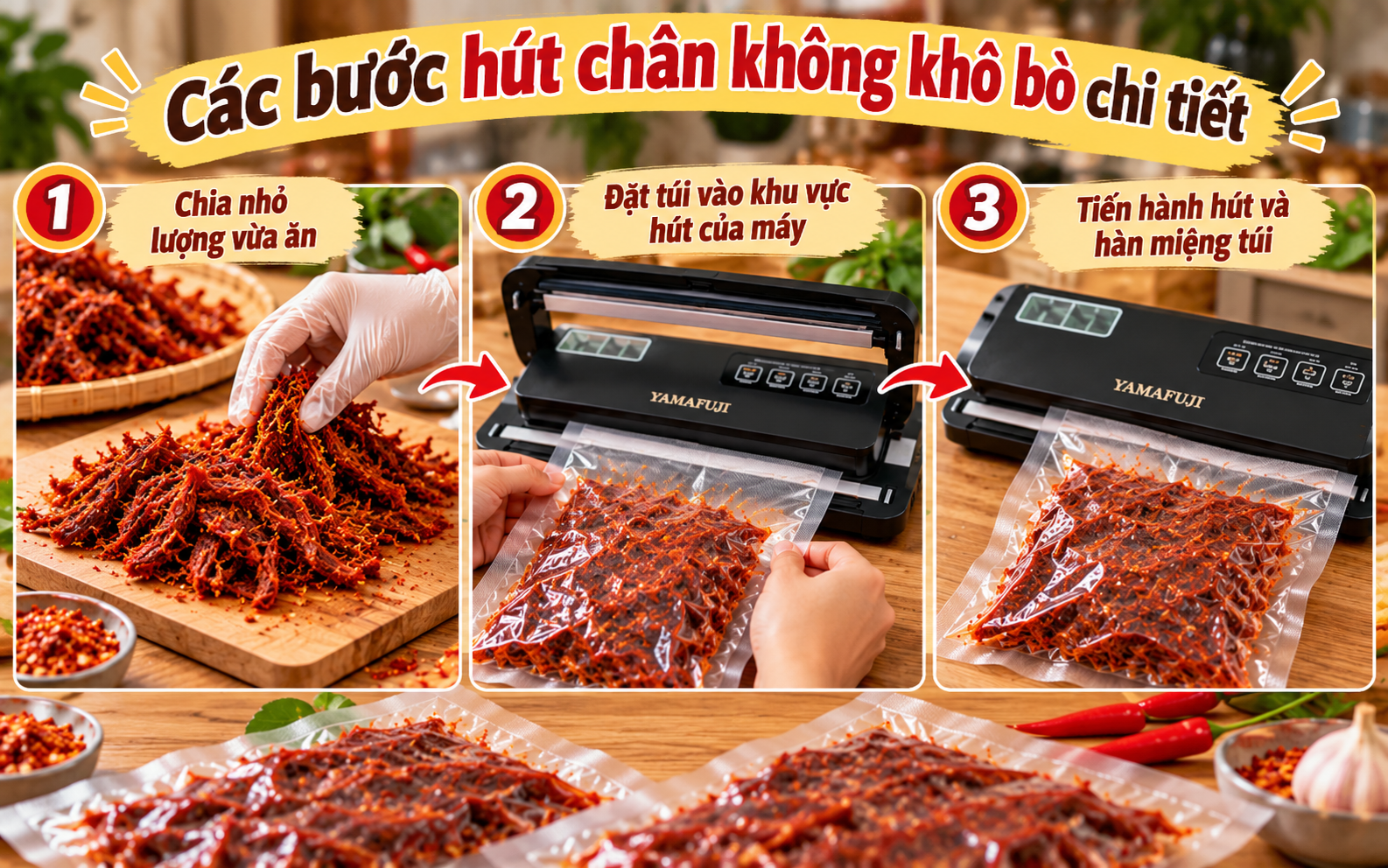 Các bước hút chân không khô bò chi tiết