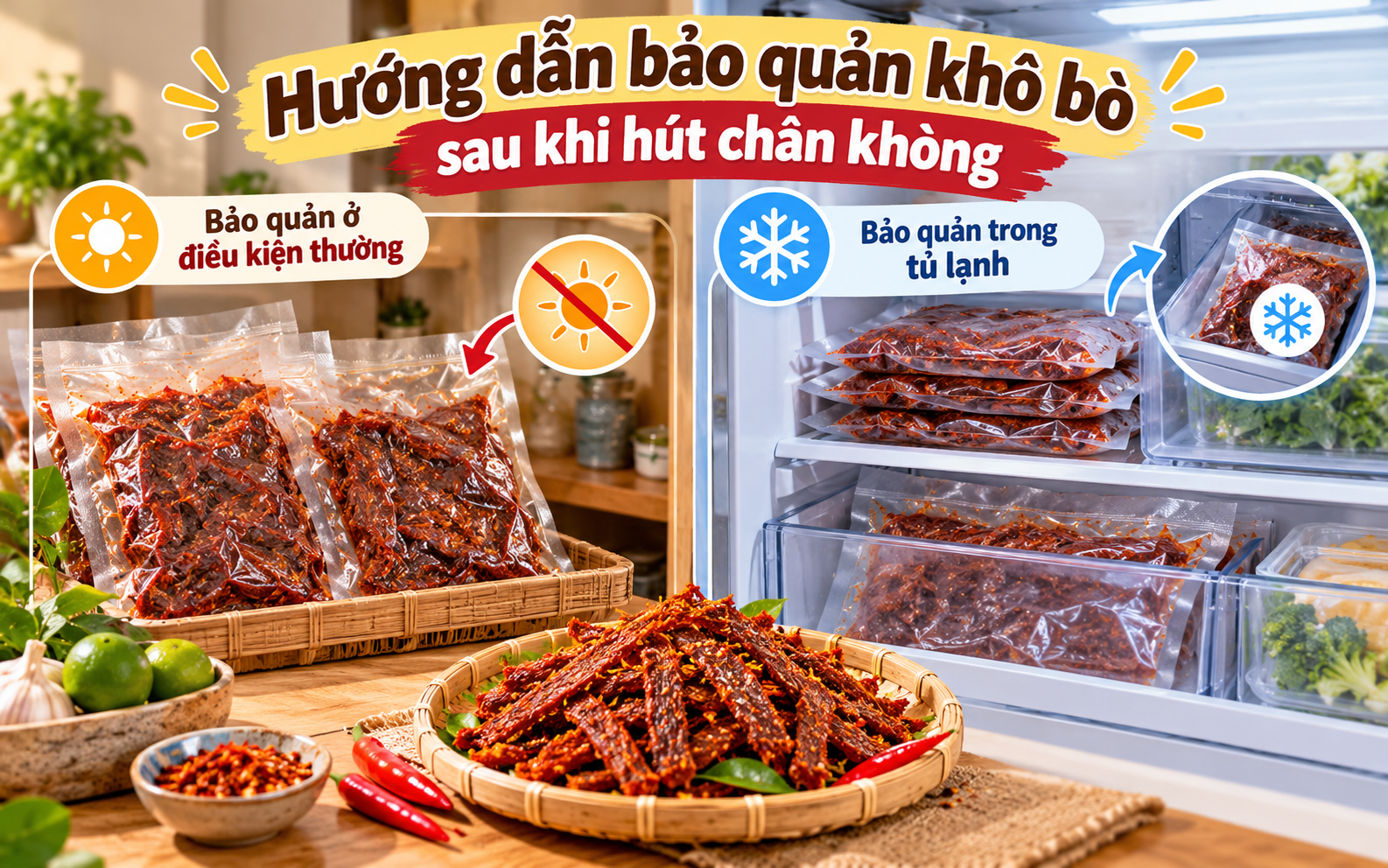 Hướng dẫn bảo quản khô bò sau khi hút chân không