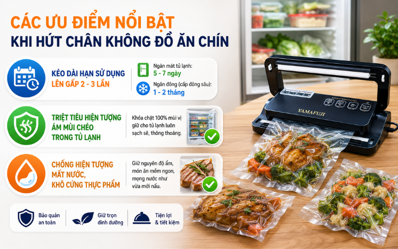 Các ưu điểm nổi bật khi hút chân không đồ ăn chín