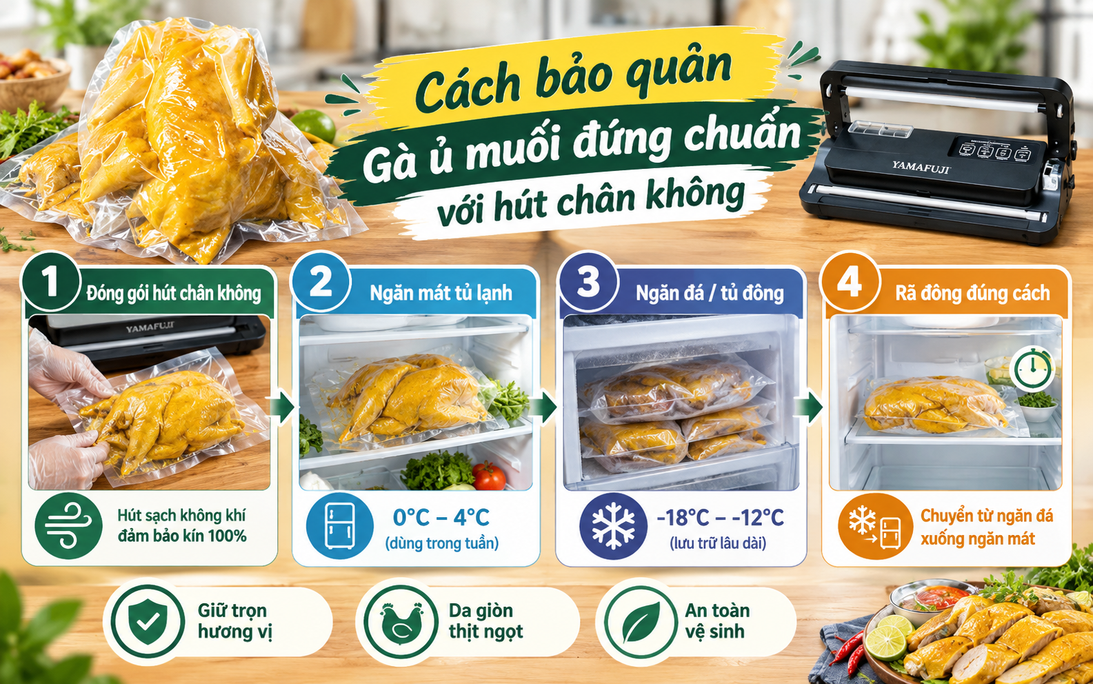 Cách bảo quản gà ủ muối đúng chuẩn với hút chân không