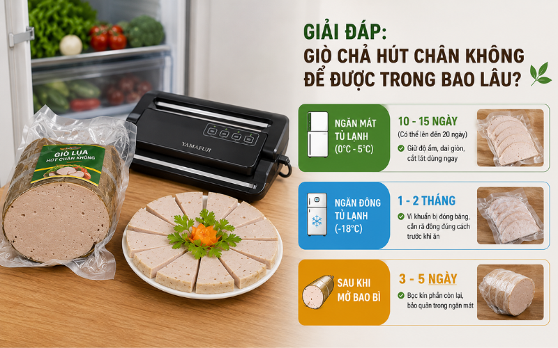 Giải đáp: giò chả hút chân không để được trong bao lâu?