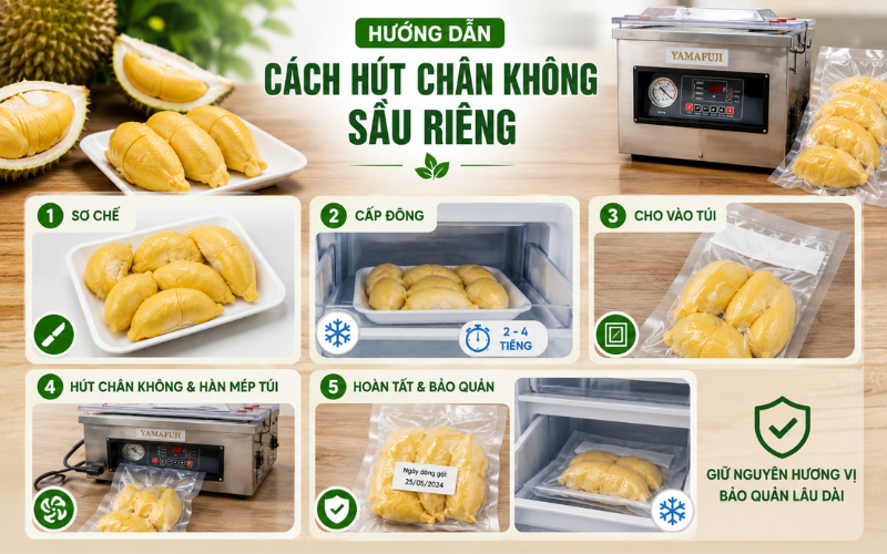 Hướng dẫn chi tiết các bước hút chân không sầu riêng chuẩn xác
