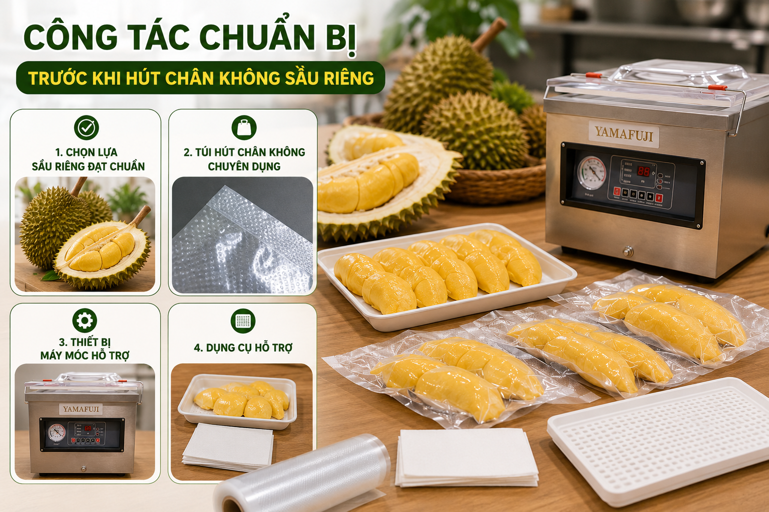 Công tác chuẩn bị trước khi hút chân không sầu riêng