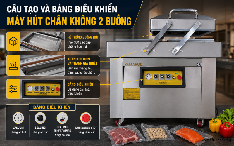  Cấu tạo và bảng điều khiển máy hút chân không 2 buồng