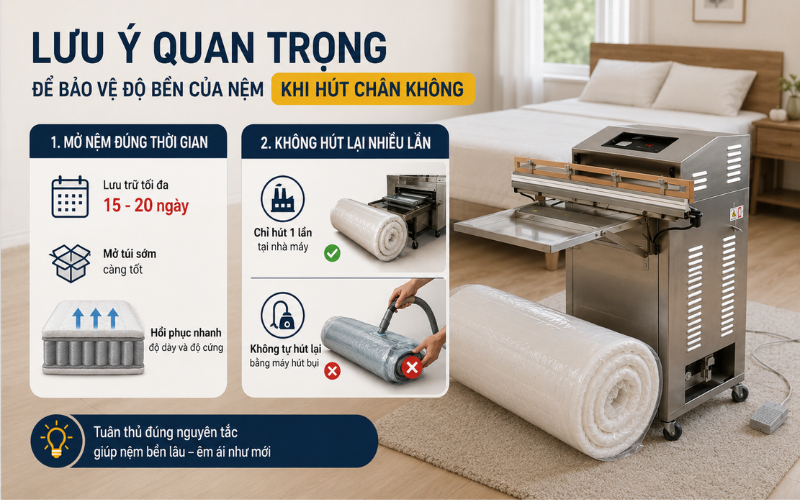 Lưu ý quan trọng để bảo vệ độ bền của nệm khi hút chân không