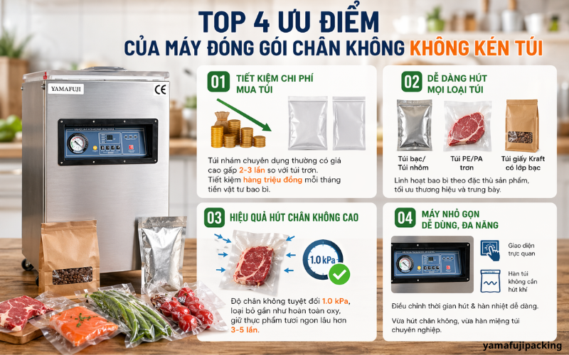 Top 4 ưu điểm của máy đóng gói chân không không kén túi