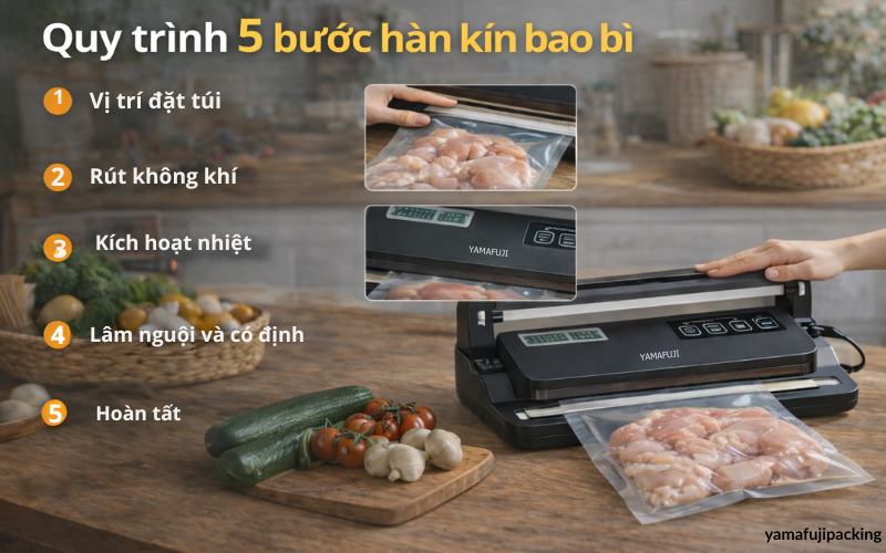 Cơ chế và quy trình hàn miệng túi trên máy hút chân không