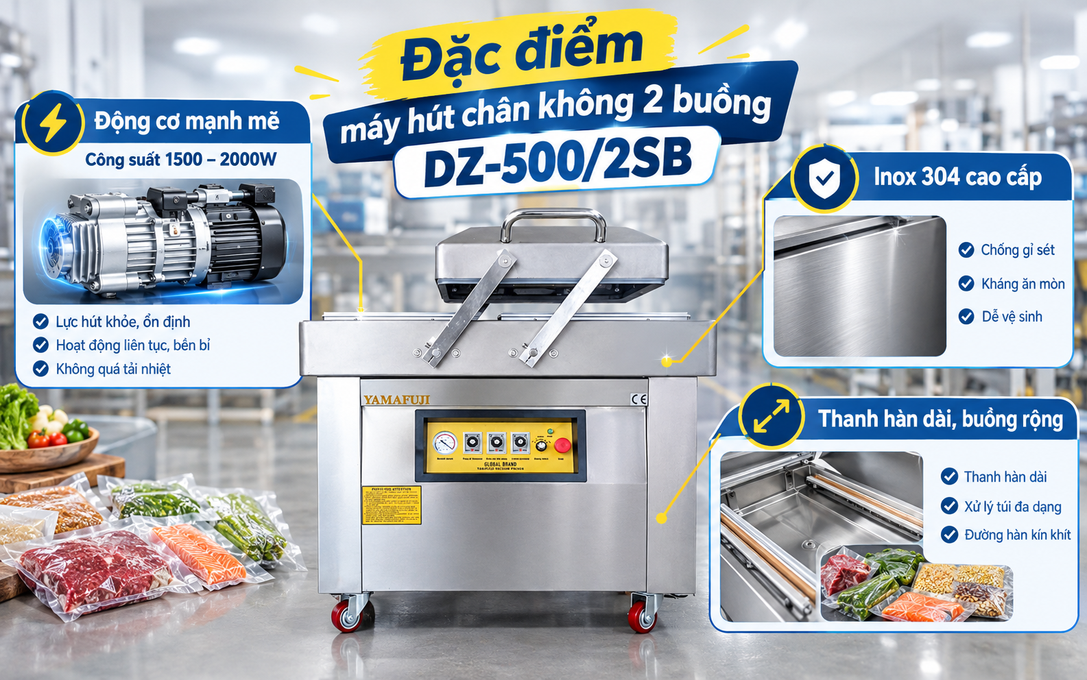Đặc điểm máy hút chân không 2 buồng DZ-500/2SB