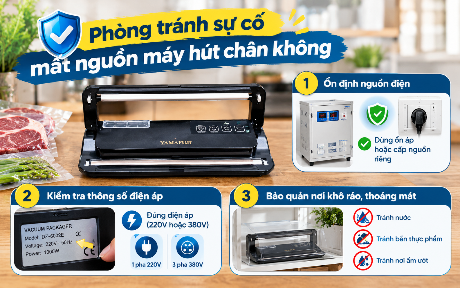  Phòng tránh sự cố mất nguồn máy hút chân không