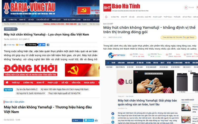 Hàng loạt các trang báo nói về máy hút chân không của Yamafuji