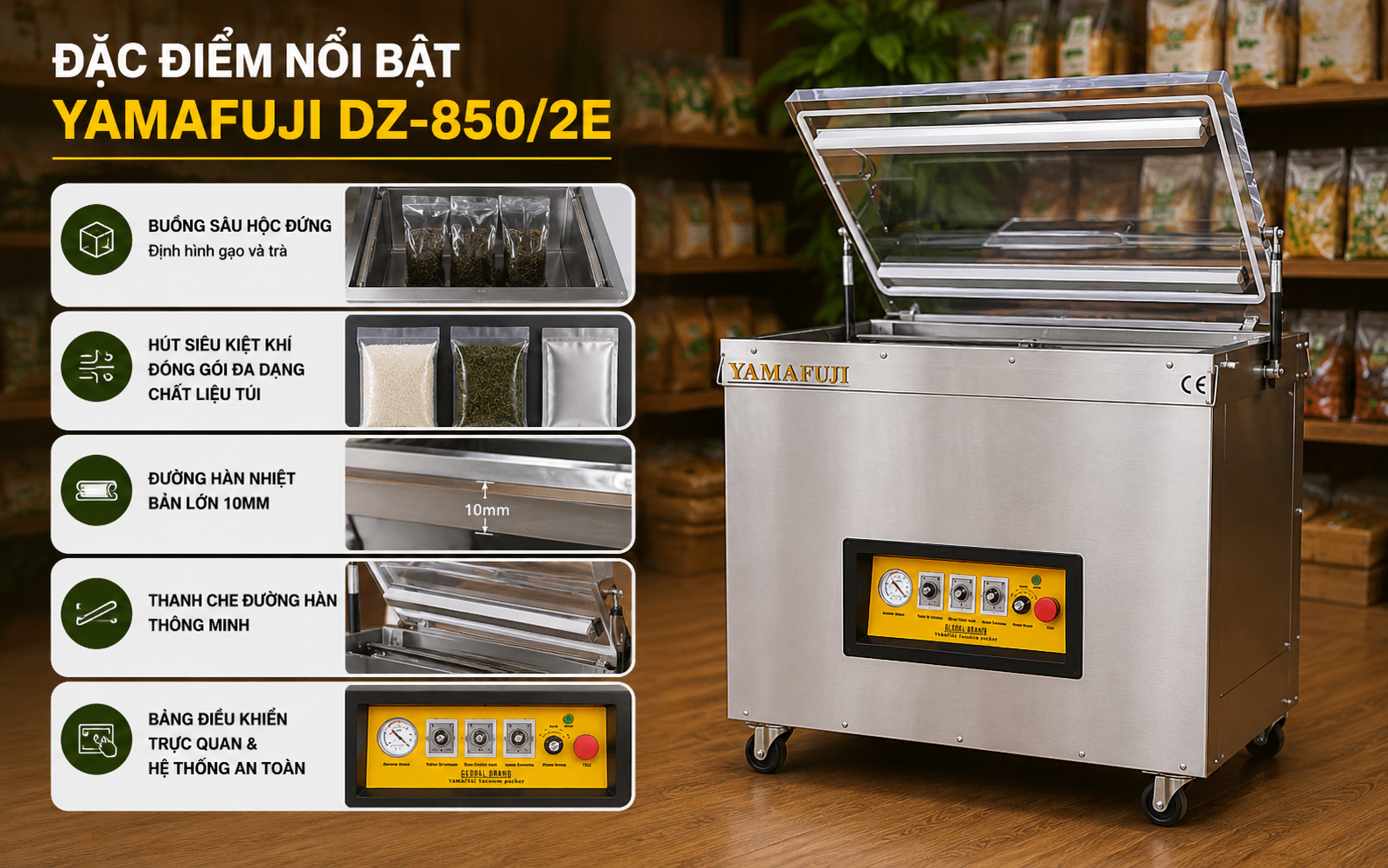 Đặc điểm nổi bật máy hút chân không chè Yamafuji DZ-850/2E