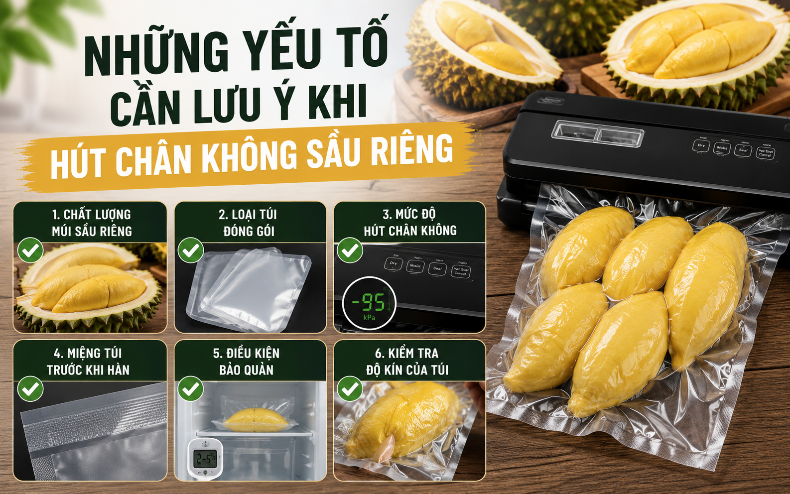 Những yếu tố cần lưu ý khi hút chân không sầu riêng