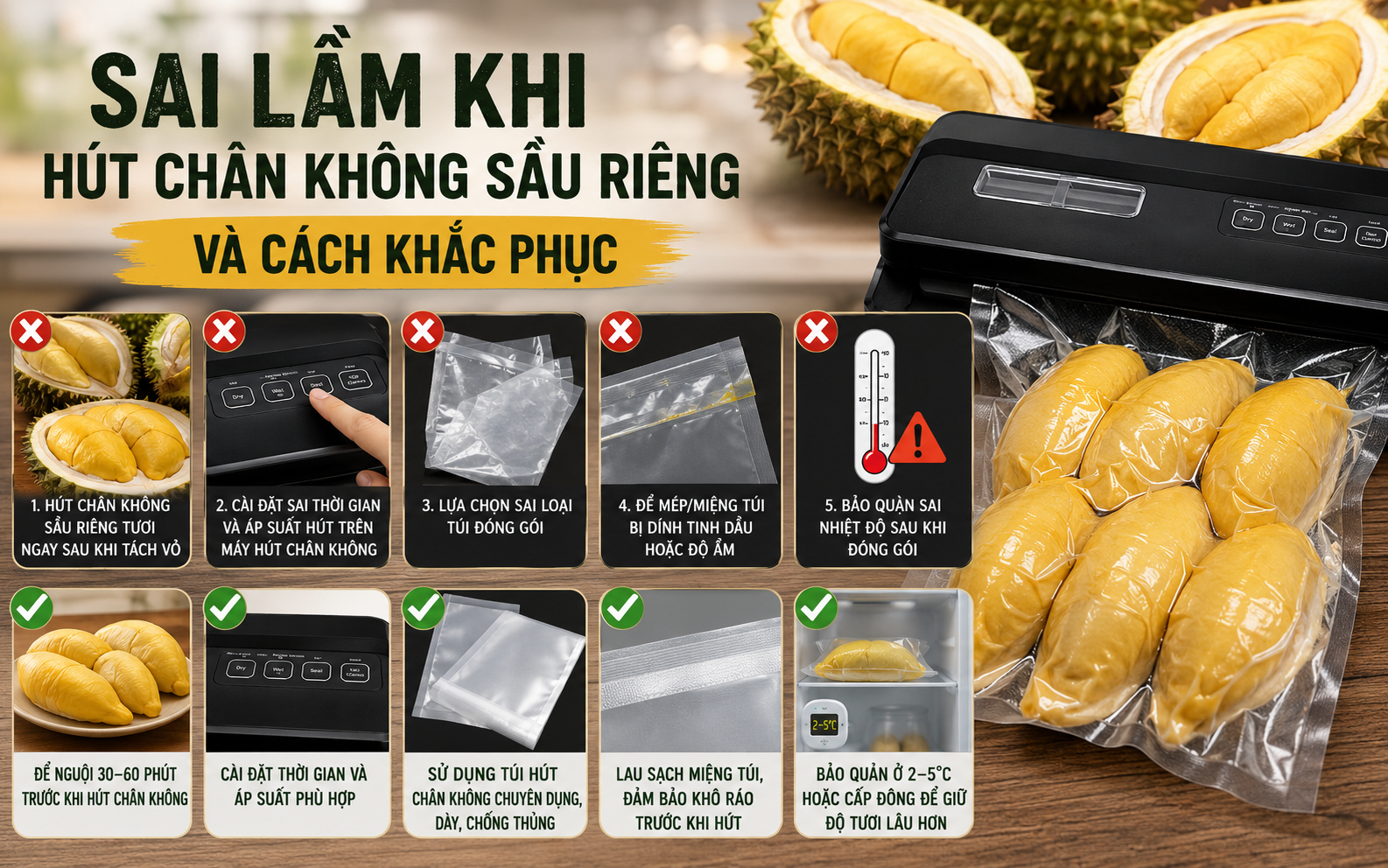 Sai lầm khi hút chân không sầu riêng và cách khắc phục