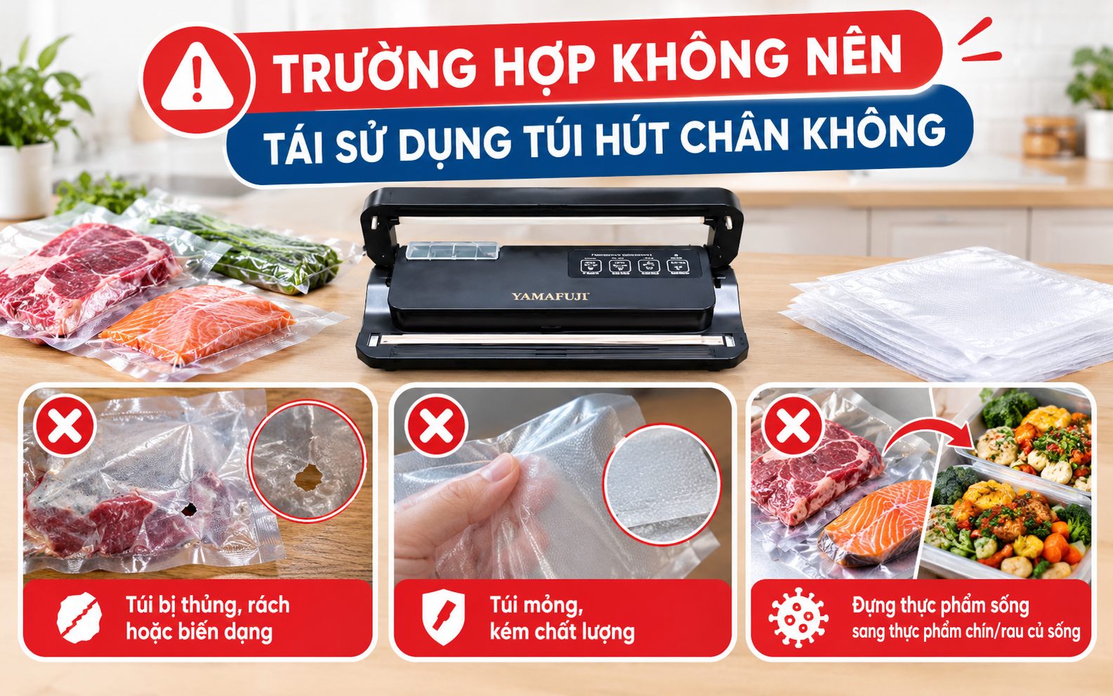Trường hợp không nên tái sử dụng túi hút chân không