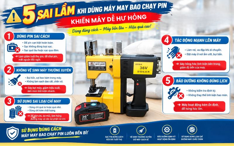 5 Sai lầm khi dùng máy may bao chạy pin khiến máy dễ hư hỏng