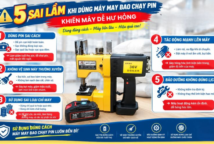5 Sai lầm khi dùng máy may bao chạy pin khiến máy dễ hư hỏng