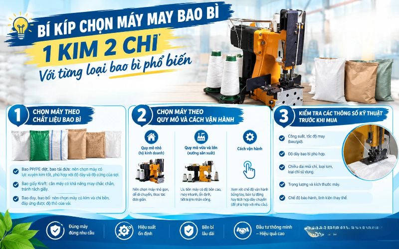 Bí kíp chọn máy may bao bì 1 kim 2 chỉ với từng loại bao bì phổ biến