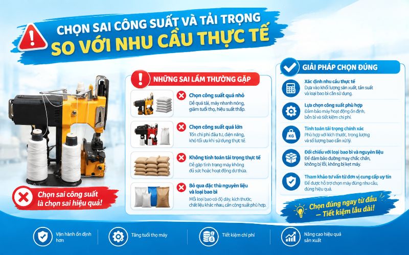 Chọn sai công suất và tải trọng so với nhu cầu thực tế