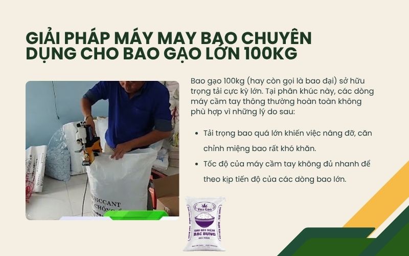 Giải pháp máy may bao chuyên dụng cho bao gạo lớn 100kg