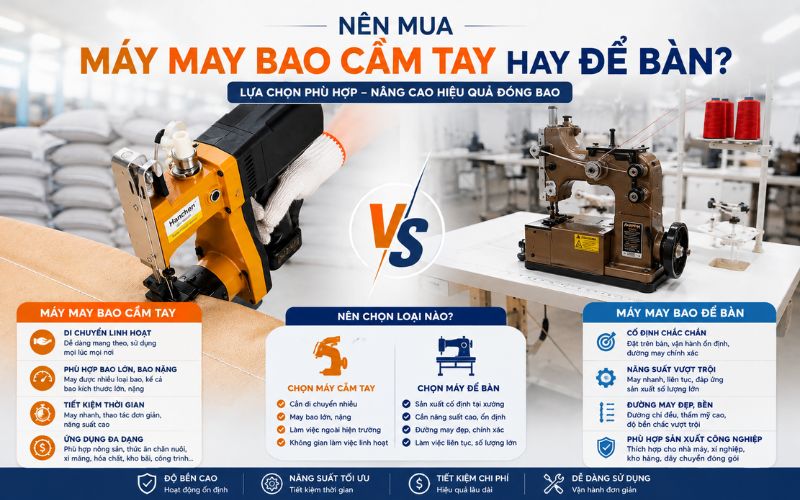 Nên mua máy may bao cầm tay hay để bàn?