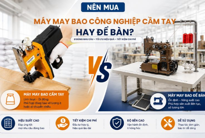 Nên mua máy may bao công nghiệp cầm tay hay để bàn?