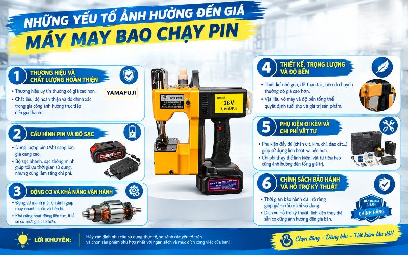 Những yếu tố ảnh hưởng đến giá máy may bao chạy pin