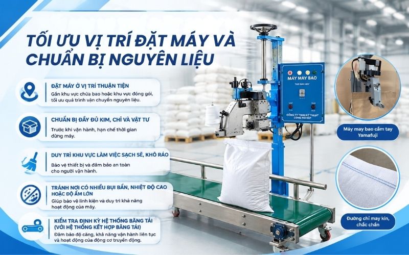Tối ưu vị trí đặt máy và chuẩn bị nguyên liệu 