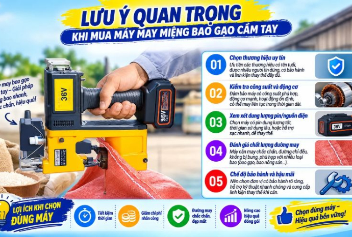 Lưu ý quan trọng khi mua máy may miệng bao gạo cầm tay