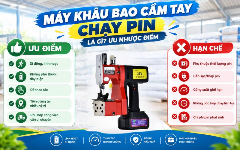 Máy khâu bao cầm tay chạy pin là gì? Ưu nhược điểm